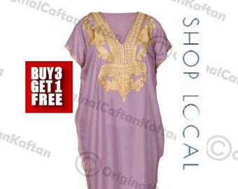 Kaftan 10+Colors Caftan Moroccan Dress for Women Cotton Soft Ethnic Loungewear Long Lilac robe embroidered pattern one size sewing maxi gown