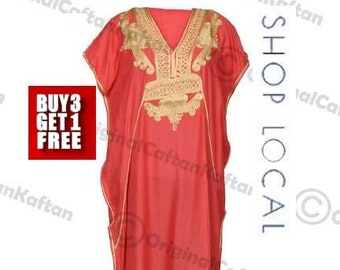 Kaftan 10+Colors Caftan Moroccan Dress for Women Cotton Soft Ethnic Loungewear Long Coral robe embroidered pattern one size sewing maxi gown