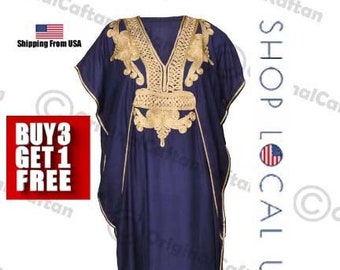 Kaftan 10+Colors Caftan Moroccan Dress for Women Cotton Soft Ethnic Loungewear Long Navy robe embroidered pattern one size sewing maxi gown