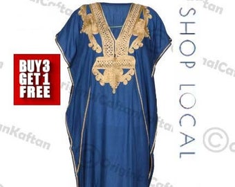 Kaftan 10+kleuren Caftan Marokkaanse jurk voor vrouwen Katoen Zacht Etnisch Loungewear Lang Teal gewaad geborduurd patroon één maat naaien maxi jurk