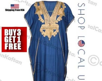 Caftan 10 + couleurs Caftan robe marocaine pour femme en coton doux vêtements de détente ethniques longue robe bleu sarcelle motif brodé taille unique robe maxi