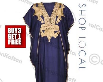 Kaftan 10+Colors Caftan Moroccan Dress for Women Cotton Soft Ethnic Loungewear Long Navy robe embroidered pattern one size sewing maxi gown