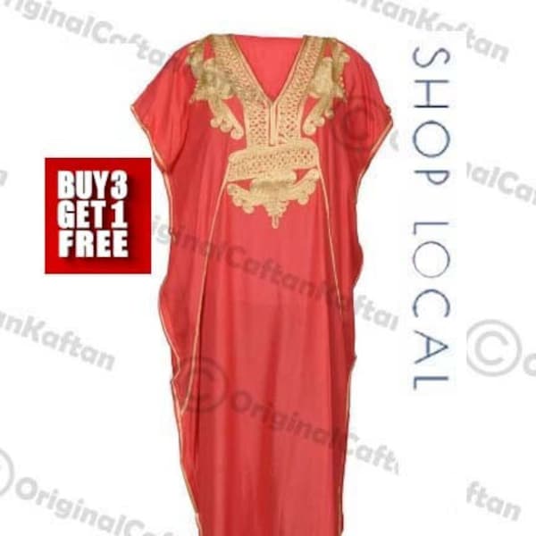 Caftan 10 + couleurs Caftan robe marocaine pour femme en coton doux vêtements de détente ethniques longue robe corail motif brodé taille unique robe maxi