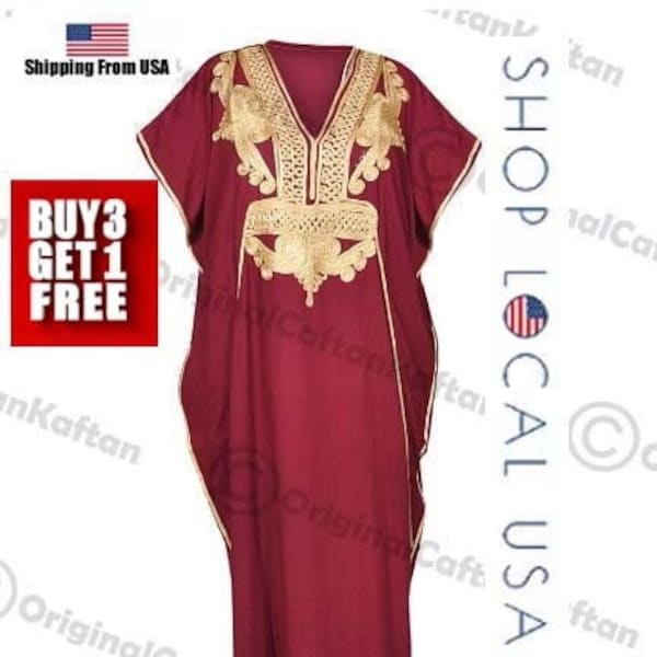 Kaftan 10+Colors Caftan Moroccan Dress for Women Cotton Soft Ethnic Loungewear Long robe embroidered pattern one size sewing maxi gown plus