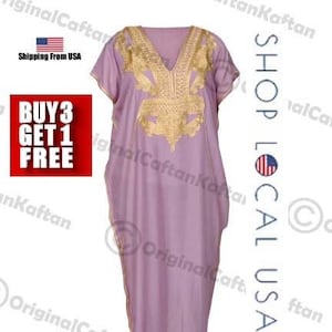 Kaftan 10Colors Caftan Moroccan Dress for Women Cotton Soft Ethnic Loungewear Long Lilac robe embroidered pattern one size sewing maxi gown image 1