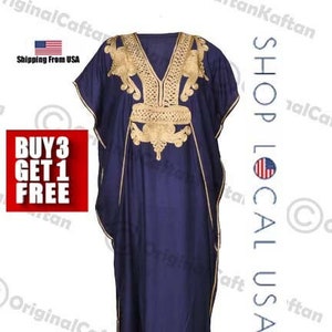 Kaftan 10Colors Caftan Moroccan Dress for Women Cotton Soft Ethnic Loungewear Long Navy robe embroidered pattern one size sewing maxi gown image 1