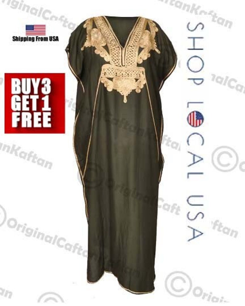 Kaftan 10Colors Caftan Moroccan Dress for Women Cotton Soft Ethnic Loungewear Long Green robe embroidered pattern one size sewing maxi gown image 1