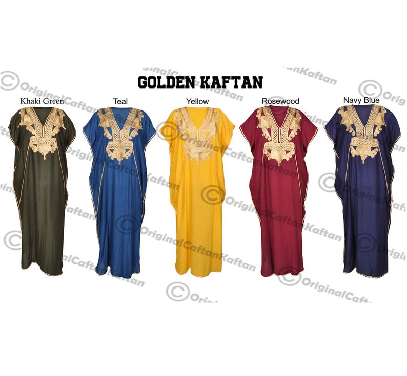 Kaftan 10Colors Caftan Moroccan Dress for Women Cotton Soft Ethnic Loungewear Long Teal robe embroidered pattern one size sewing maxi gown image 5