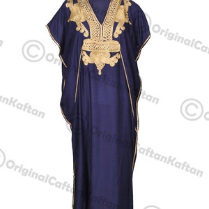 Caftan 10 couleurs Caftan robe marocaine pour femme en coton doux vêtements de détente ethniques longue robe verte motif brodé taille unique robe maxi image 9