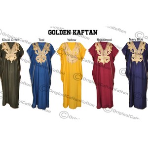 Caftan 10 couleurs Caftan robe marocaine pour femme en coton doux vêtements de détente ethniques longue robe verte motif brodé taille unique robe maxi image 5