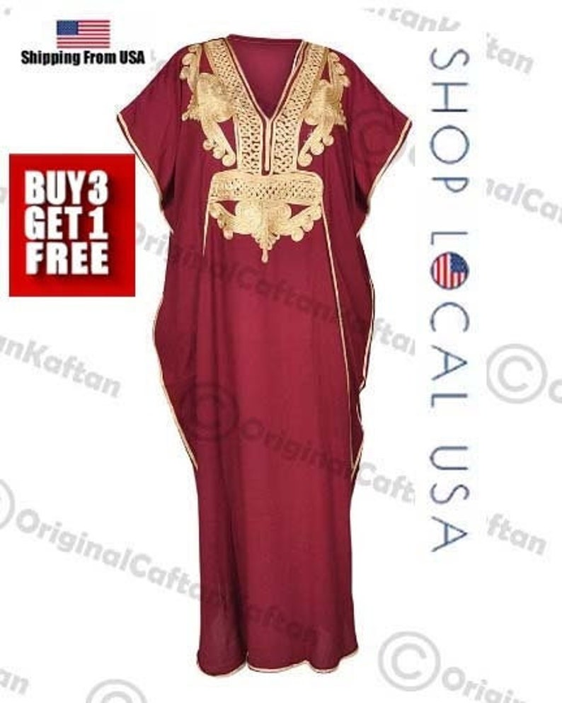Kaftan 10Colors Caftan Moroccan Dress for Women Cotton Soft Ethnic Loungewear Long robe embroidered pattern one size sewing maxi gown plus image 1