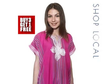 Kaftan 10+kleuren geborduurde Marokkaanse kaftan jurk voor vrouwen katoen zacht etnische loungewear lang roze gewaad patroon één maat naaien maxi jurk