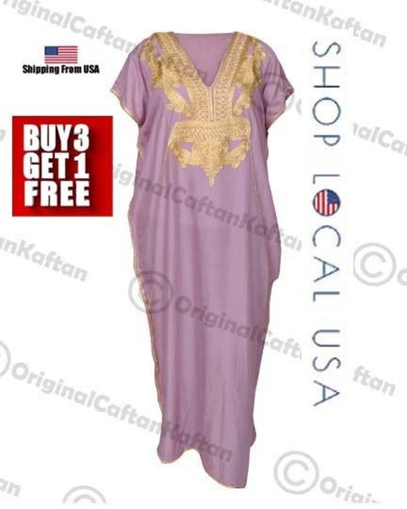 Kaftan 10Colors Caftan Moroccan Dress for Women Cotton Soft Ethnic Loungewear Long Lilac robe embroidered pattern one size sewing maxi gown image 1