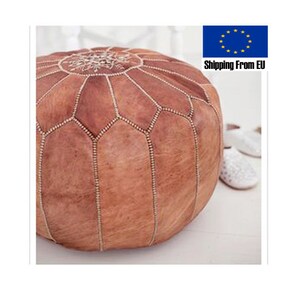 STUFFED FILLED Moroccan Pouf Leather Handmade Footstool, Natural, Stool, Large, Ottoman, Cover, Round, Pouffe, Nursery, Insert, Morocco Boho image 9