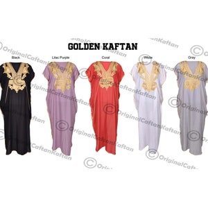 Robe caftan marocaine brodée 10 couleurs pour femme, coton doux, vêtements de détente ethniques longue robe rose motif taille unique robe maxi image 8