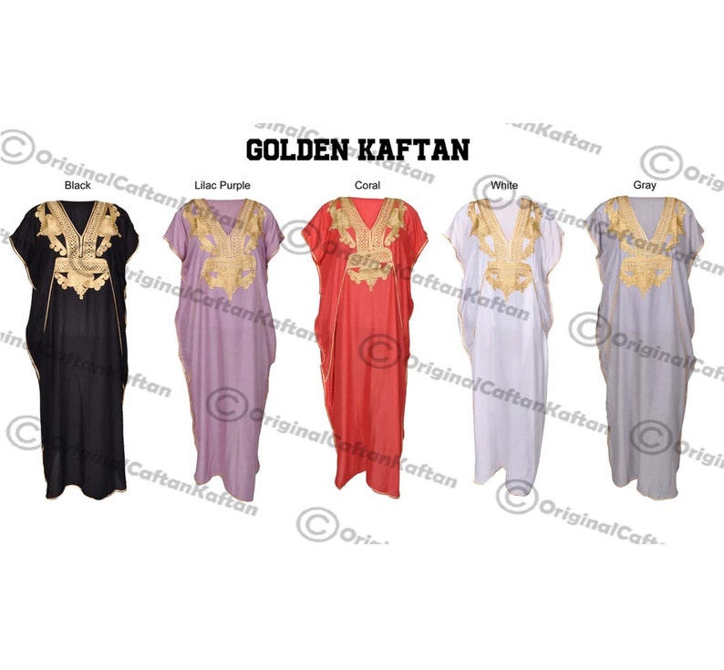 Robe caftan marocaine brodée 10 couleurs pour femme, coton doux, vêtements de détente ethniques longue robe rose motif taille unique robe maxi image 8