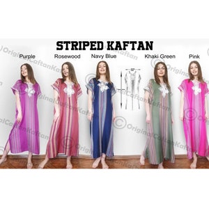 Kaftan 10 Colores para Mujeres Algodón Marroquí Caftan Vestido Algodón Suave Étnico Loungewear Largo Palisandro patrón de bata de un tamaño costura más tamaño imagen 7