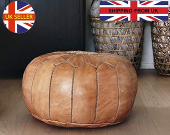 STUFFED FILLED Moroccan Pouf Leather Handmade Footstool, Natural, Stool, Large, Ottoman, Cover, Round, Pouffe, Nursery, Insert, Morocco Boho