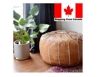 STUFFED FILLED Moroccan pouf pouffe leather, filling footstool cover, handmade, chair, nursery, ottoman, round, insert, boho, natural, pair