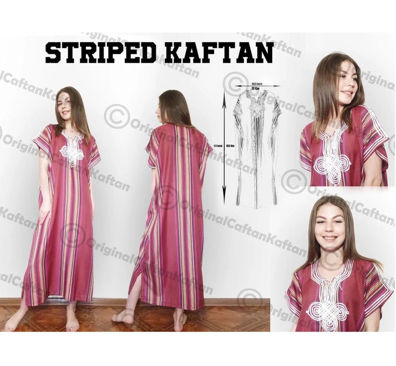 Kaftan 10 Colores para Mujeres Algodón Marroquí Caftan Vestido Algodón Suave Étnico Loungewear Largo Palisandro patrón de bata de un tamaño costura más tamaño imagen 5