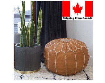 Handmade Moroccan Pouffe Pouf Leather STUFFED FILLED Ottoman Cover Round Wedding Footstool Nursery, Floor, Chair, , Insert, Natural, Morocco
