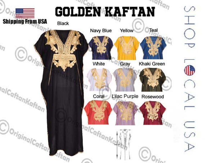 Kaftan 10 Colores para Mujeres Algodón Marroquí Caftan Vestido Algodón Suave Étnico Loungewear Largo Palisandro patrón de bata de un tamaño costura más tamaño imagen 3
