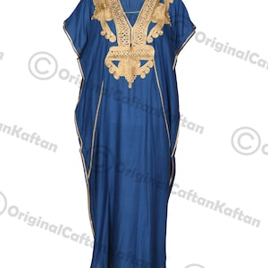 Caftan 10 couleurs Caftan robe marocaine pour femme en coton doux vêtements de détente ethniques longue robe verte motif brodé taille unique robe maxi image 8