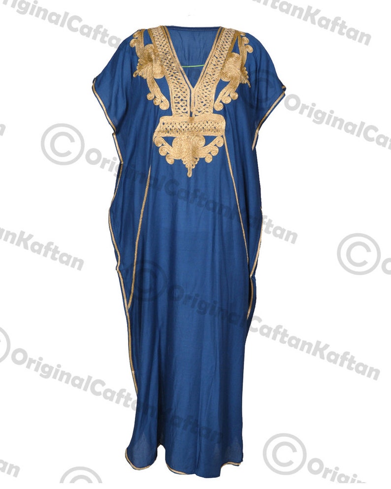Caftan 10 couleurs Caftan robe marocaine pour femme en coton doux vêtements de détente ethniques longue robe verte motif brodé taille unique robe maxi image 8