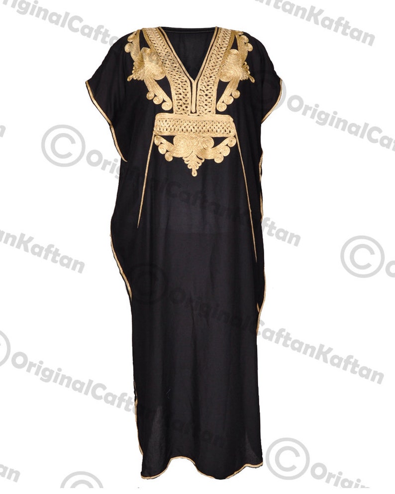 Caftan 10 couleurs Caftan robe marocaine pour femme en coton doux vêtements de détente ethniques longue robe verte motif brodé taille unique robe maxi image 7
