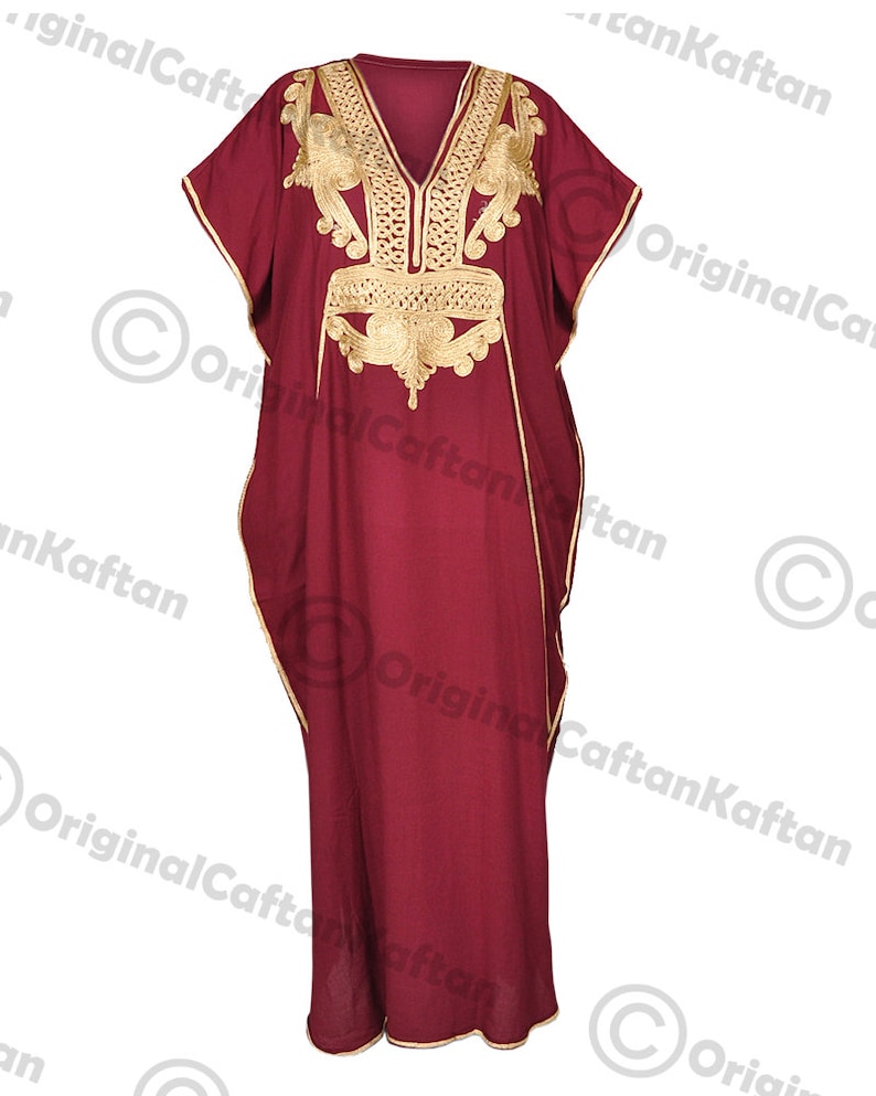 Caftan 10 couleurs Caftan robe marocaine pour femme en coton doux vêtements de détente ethniques longue robe verte motif brodé taille unique robe maxi image 10
