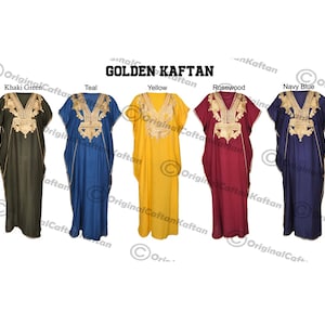 Kaftan 10Colors Caftan Moroccan Dress for Women Cotton Soft Ethnic Loungewear Long Black robe embroidered pattern one size sewing maxi gown image 5