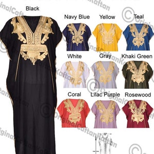 Robe caftan marocaine brodée 10 couleurs pour femme, coton doux, vêtements de détente ethniques longue robe rose motif taille unique robe maxi image 4