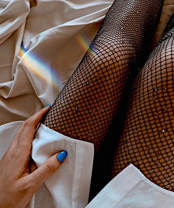 New Women Crystal Rhinestone Fishnet Net Mesh Socks Stockings Tights  Pantyhose