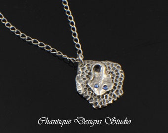 Artisan crafted “Coral Critter – Sting Ray” Necklace. FIne Silver, Swarovski Crystals, Beach Jewelry,