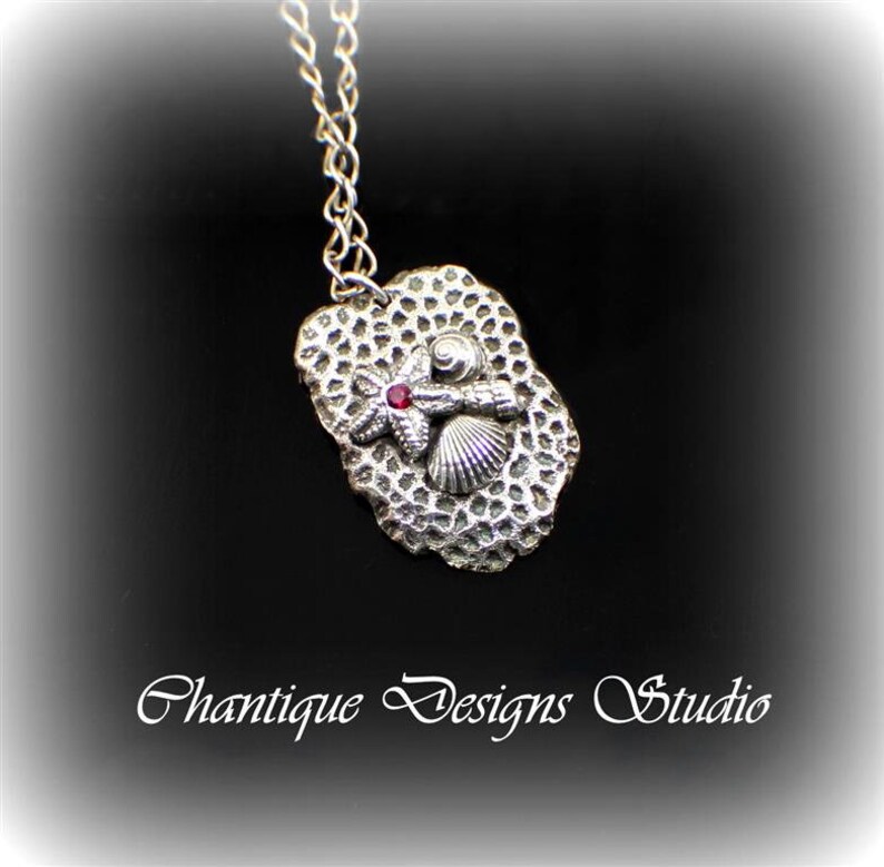 Ocean Theme. PMC Artisan crafted \u201cCoral Reef Friends\u201d Necklace with Lab Ruby