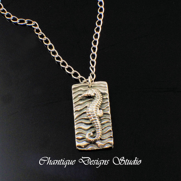 Artisan crafted “Seahorse” Tag Necklace. Ocean inspired Fine Silver Tag.