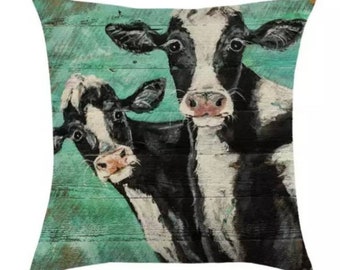 Throw pillow cover, Farmhouse Cow decor, cow lovers gifts, cow accent decor, 18x18 inch decrotive throw pillow cover