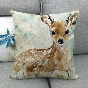 Throw pillow covers, blue-gray brown deer lovers gift, woodland deer, farmhouse, cabin or lodge accent decor,