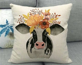 Cow pillow cover, cow decor, throw pillow, Cow pillow case, Farm animal pillows, Farmhouse decor Farmhouse, pillows, farm theme, cow head