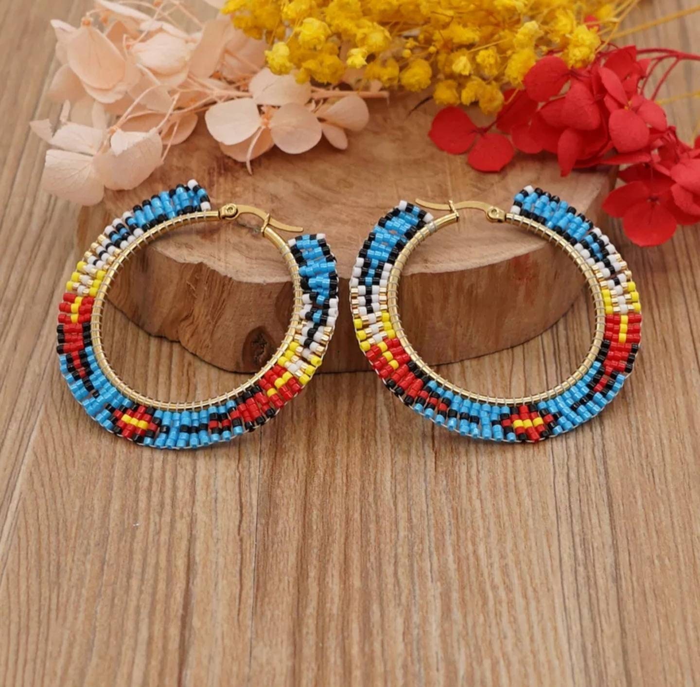 Beaded Hoop Earrings Native American Indian Style Earrings - Etsy