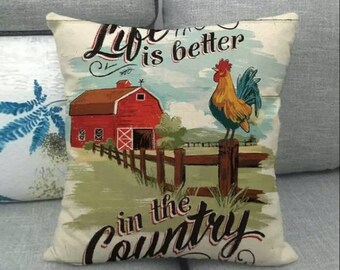 Farmhouse rooster pillow cover, farmhouse kitchen decor,  rooster throw pillow cover, country decor