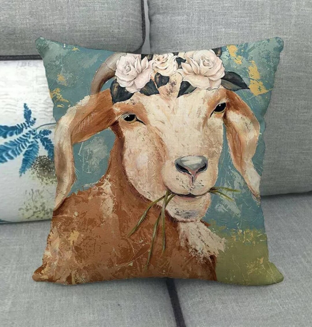 Goat Throw Pillow Covers Farmhouse Goat Home Decor Goat Etsy