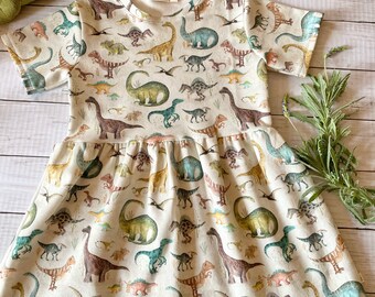 Dinosaurier Blumen Drucken Kleid KIMODO® Kleinkind Pailletten Sommerkleid Lässig Kleidung Outfit Baby Mädchen Gestreift