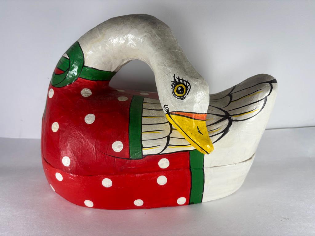 Coupelle décorative en papier mâché - Décor perroquet et toucan - Estampillé Mu