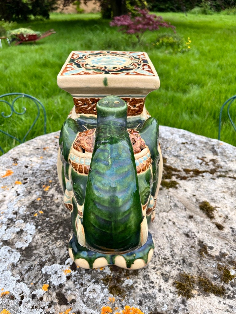 Vintage Large Ceramic Elephant Plant Holder Stool 1970 Etsy