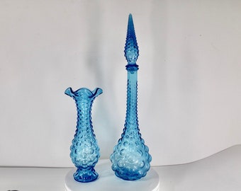 Genie Empoli Murano bottle and its vase Italy Vintage blue 1960