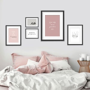 Pink Set of 5 Gallery wall art, Typography Print, Wall Art Quote, Bedroom print, bedroom gallery wall art, pink prints, let me sleep print