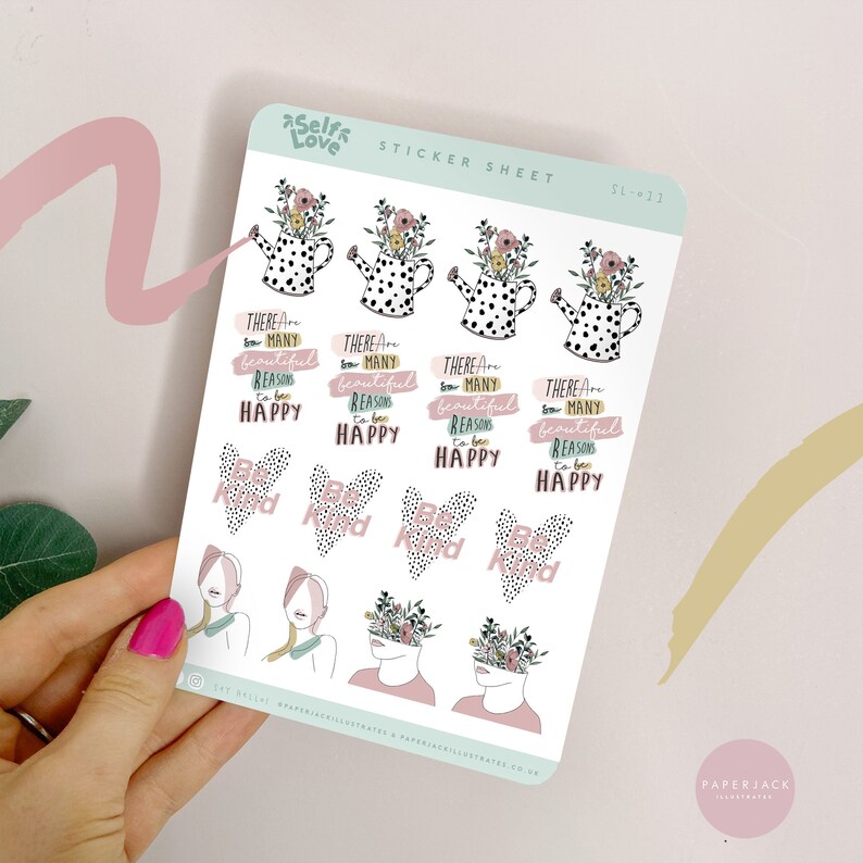 Bullet Journal Cute notebook stickers Self Esteem stickers Anxiety stickers Happy sticker sheet Be Kind Positive planner stickers