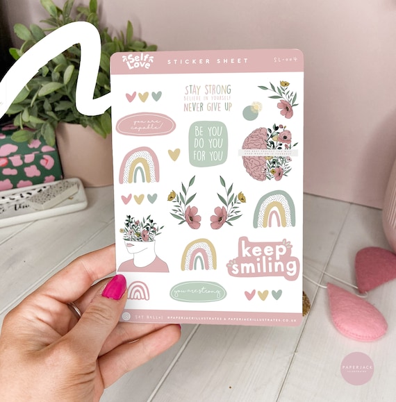 Bullet Journal Cute notebook stickers Self Esteem stickers Anxiety stickers Happy sticker sheet Be Kind Positive planner stickers