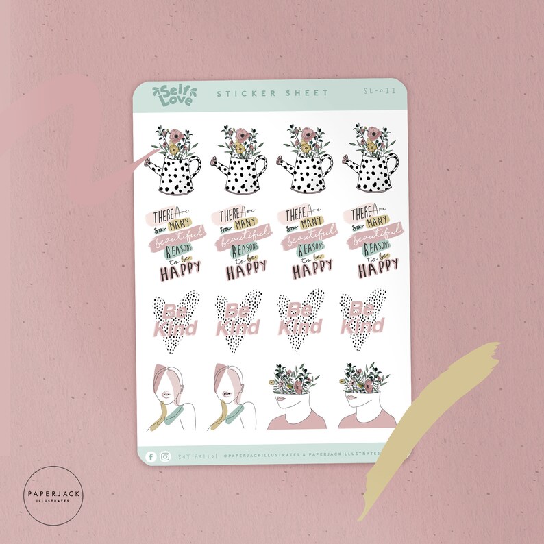 Bullet Journal Cute notebook stickers Self Esteem stickers Anxiety stickers Happy sticker sheet Be Kind Positive planner stickers